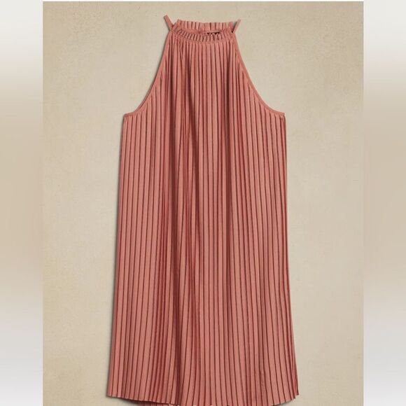 Banana Republic Pink Amaretti Pleated Sleeveless Dress, Size L, NWT - Picture 4 of 10